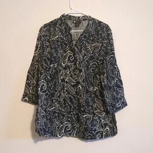 Carol Little 100% Linen floral button down size 1X 3/4 sleeve